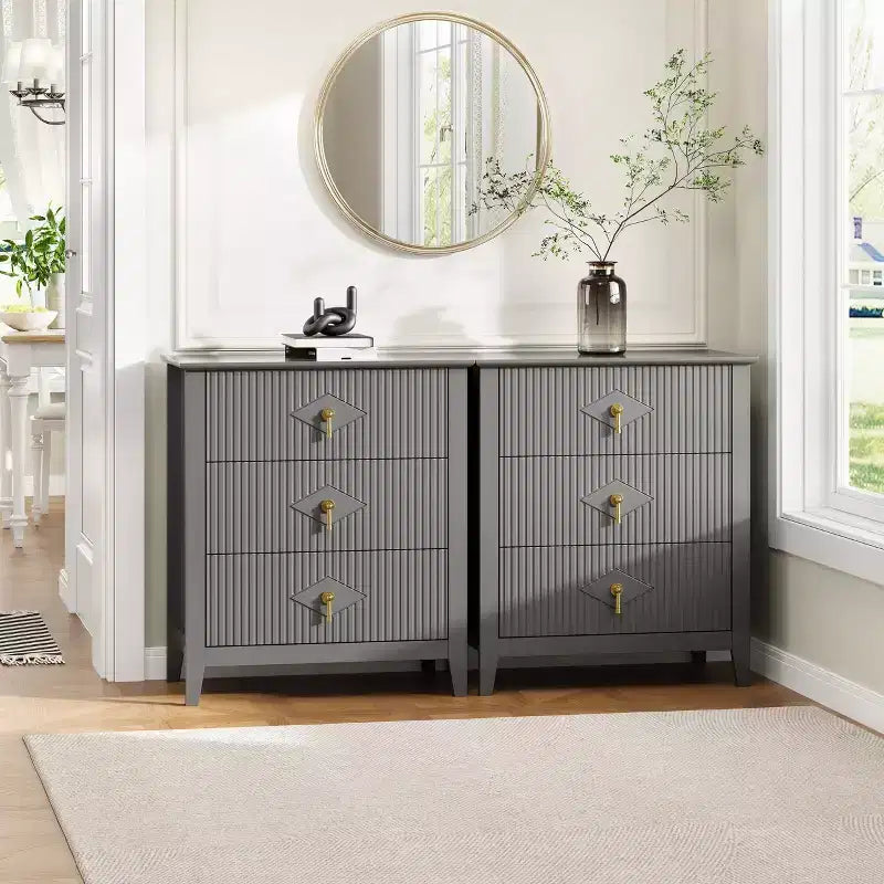 GustoWave Kommode für Schlafzimmer mit 3 Schubladen, 71 cm breite, moderne Schubladenkommode mit Metallgriffen, Schubladenorganizer aus Holz für Schlafzimmer, Wohnzimmer