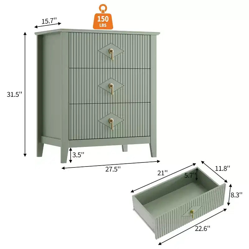GustoWave Kommode für Schlafzimmer mit 3 Schubladen, 71 cm breite, moderne Schubladenkommode mit Metallgriffen, Schubladenorganizer aus Holz für Schlafzimmer, Wohnzimmer