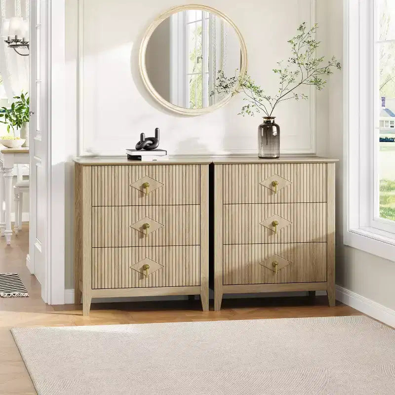 GustoWave Kommode für Schlafzimmer mit 3 Schubladen, 71 cm breite, moderne Schubladenkommode mit Metallgriffen, Schubladenorganizer aus Holz für Schlafzimmer, Wohnzimmer