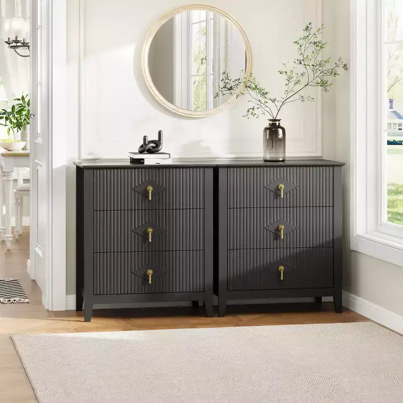 GustoWave Kommode für Schlafzimmer mit 3 Schubladen, 71 cm breite, moderne Schubladenkommode mit Metallgriffen, Schubladenorganizer aus Holz für Schlafzimmer, Wohnzimmer