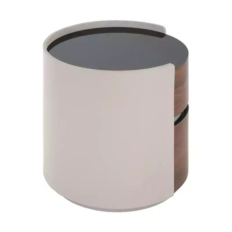 Okak Italienischer Vintage Beistelltisch mit doppelten Ablageflächen, Endtisch mit gehärteter Glasplatte, Akzenttisch für Sofaseite, Wohnzimmer, Braun+Grau
