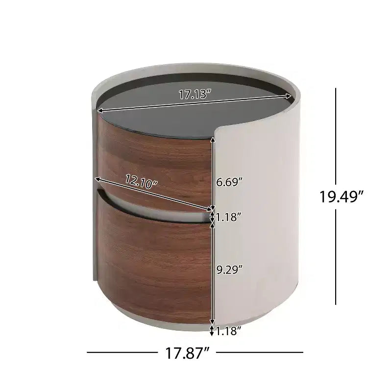 Okak Italienischer Vintage Beistelltisch mit doppelten Ablageflächen, Endtisch mit gehärteter Glasplatte, Akzenttisch für Sofaseite, Wohnzimmer, Braun+Grau