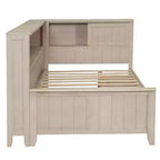 Tagesbett aus Holz mit Stauraum, Plattform-Bettrahmen mit Regalen und 3 Schubladen & Schiebetüren, L-förmiges Eckbett mit Stauraum, Antikweiß