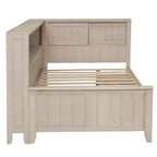 Tagesbett aus Holz mit Stauraum, Plattform-Bettrahmen mit Regalen und 3 Schubladen & Schiebetüren, L-förmiges Eckbett mit Stauraum, Antikweiß
