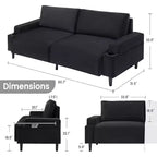 81 Zoll modernes Zweisitzer-Sofa, kleine Sofas mit Becherhalter und Aufbewahrungstasche, 3-Sitzer tiefe Sitzgelegenheit mit weichen Kissen und stabilem Rahmen für das Home Office