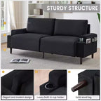 81 Zoll modernes Zweisitzer-Sofa, kleine Sofas mit Becherhalter und Aufbewahrungstasche, 3-Sitzer tiefe Sitzgelegenheit mit weichen Kissen und stabilem Rahmen für das Home Office