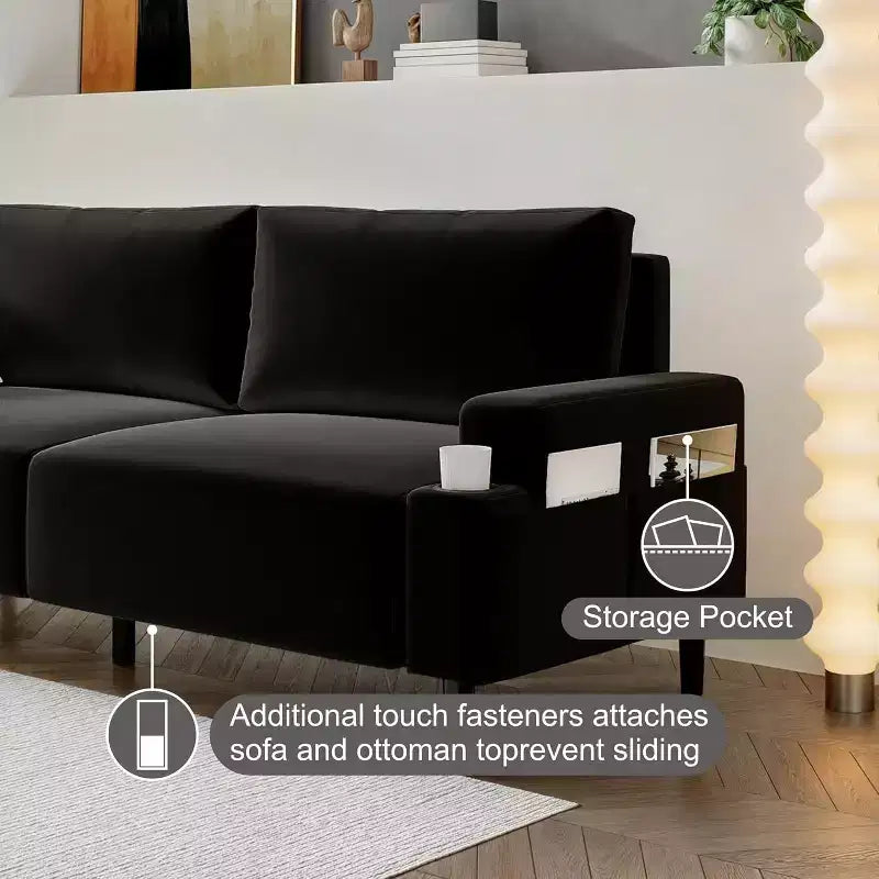 81 Zoll modernes Zweisitzer-Sofa, kleine Sofas mit Becherhalter und Aufbewahrungstasche, 3-Sitzer tiefe Sitzgelegenheit mit weichen Kissen und stabilem Rahmen für das Home Office