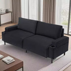 81 Zoll modernes Zweisitzer-Sofa, kleine Sofas mit Becherhalter und Aufbewahrungstasche, 3-Sitzer tiefe Sitzgelegenheit mit weichen Kissen und stabilem Rahmen für das Home Office