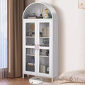 73 Modern Arched Metal Cabinet with Glass Doors & 2 Adjustable Shelves, Arch-Top Storage Unit for Pantry, Living & Dining Rooms