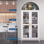 73 Moderner gewölbter Metallschrank mit Glastüren & 2 verstellbaren Einlegeböden, bogenförmiges Aufbewahrungsmöbel für Speisekammer, Wohn- & Esszimmer