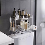 2-stufiges Badezimmerregal, platzsparendes Mehrzweck-Metallregal über der Toilette mit 2 Haken