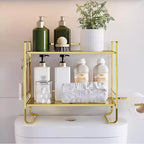 2-stufiges Badezimmerregal, platzsparendes Mehrzweck-Metallregal über der Toilette mit 2 Haken