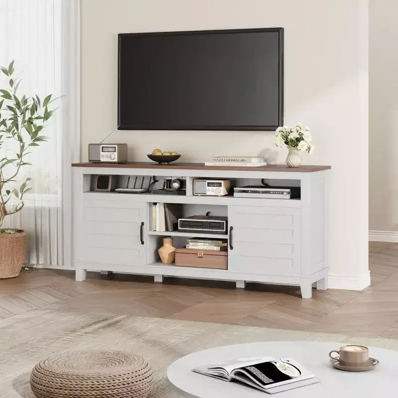 TV-Möbel, TV-Schrank mit verstellbaren Regalen, Bauernhaus-TV-Schrank mit Türen, für Wohnzimmer, Schlafzimmer