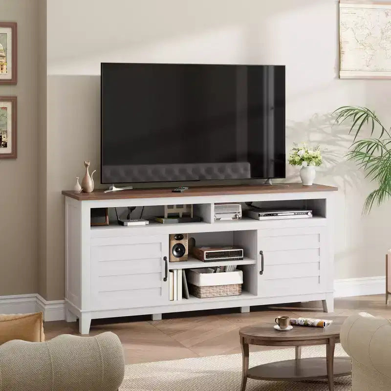 TV-Möbel, TV-Schrank mit verstellbaren Regalen, Bauernhaus-TV-Schrank mit Türen, für Wohnzimmer, Schlafzimmer