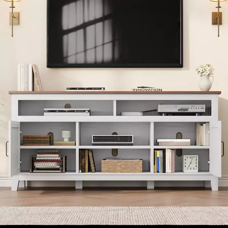 TV-Möbel, TV-Schrank mit verstellbaren Regalen, Bauernhaus-TV-Schrank mit Türen, für Wohnzimmer, Schlafzimmer