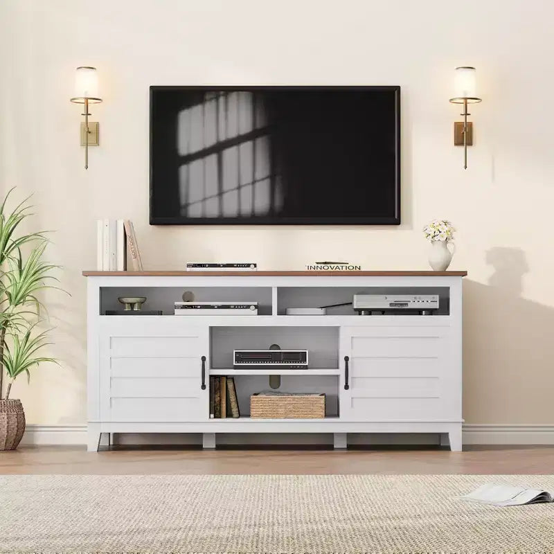TV-Möbel, TV-Schrank mit verstellbaren Regalen, Bauernhaus-TV-Schrank mit Türen, für Wohnzimmer, Schlafzimmer