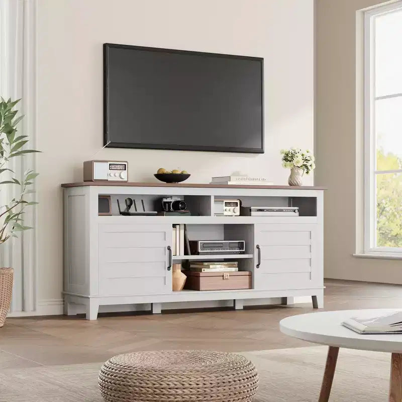 TV-Möbel, TV-Schrank mit verstellbaren Regalen, Bauernhaus-TV-Schrank mit Türen, für Wohnzimmer, Schlafzimmer
