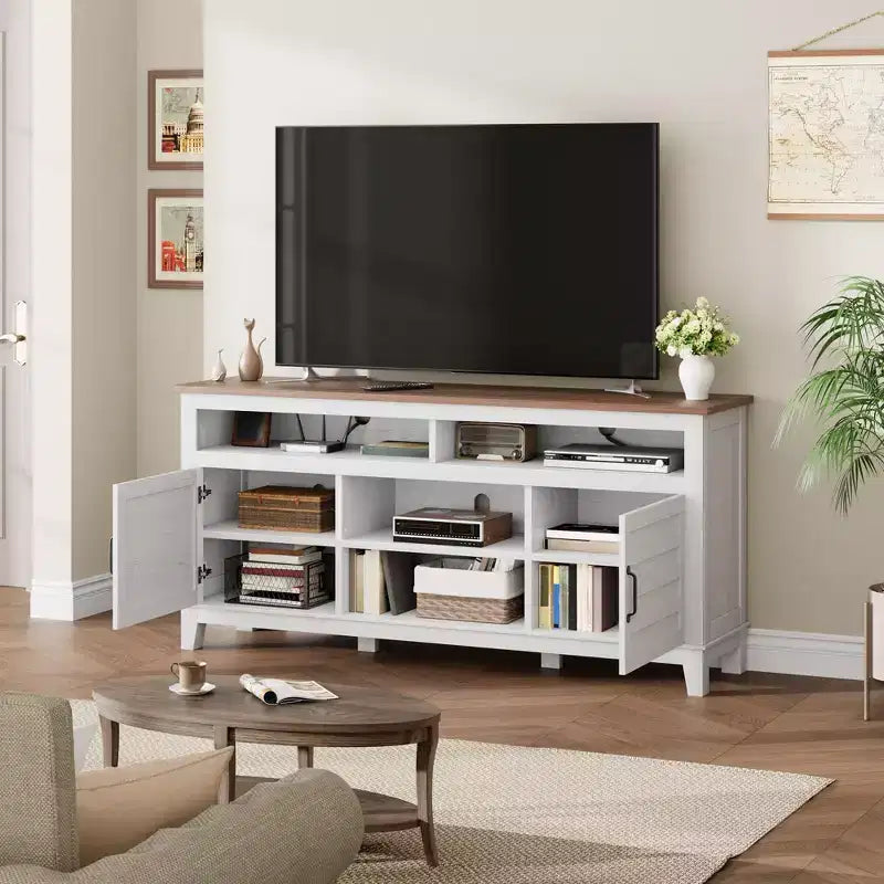 TV-Möbel, TV-Schrank mit verstellbaren Regalen, Bauernhaus-TV-Schrank mit Türen, für Wohnzimmer, Schlafzimmer