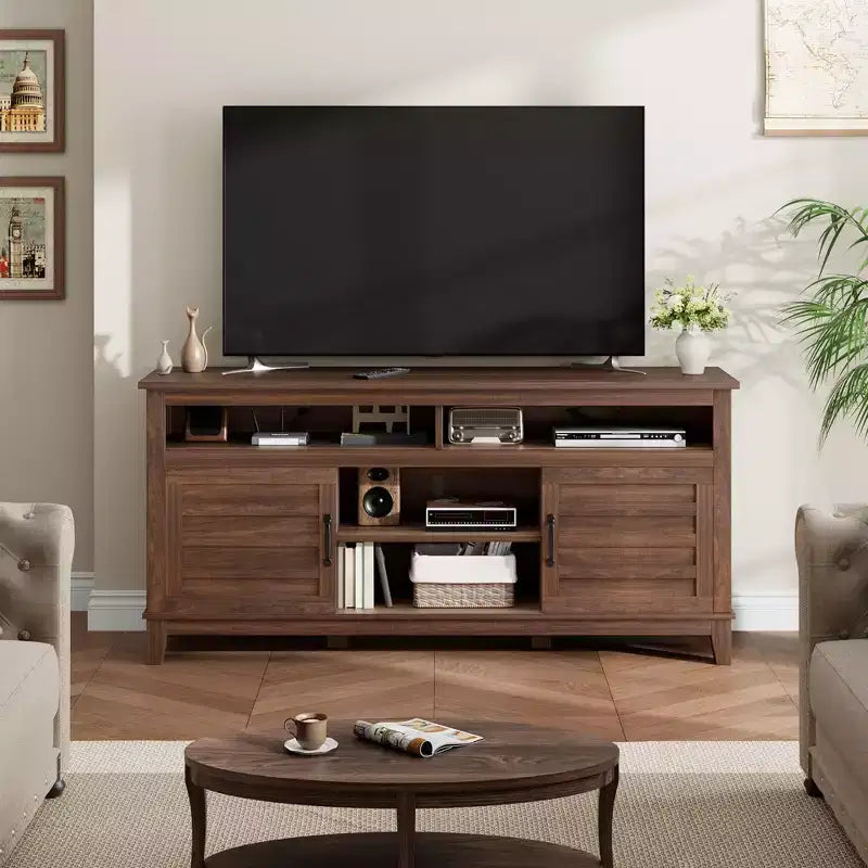TV-Möbel, TV-Schrank mit verstellbaren Regalen, Bauernhaus-TV-Schrank mit Türen, für Wohnzimmer, Schlafzimmer
