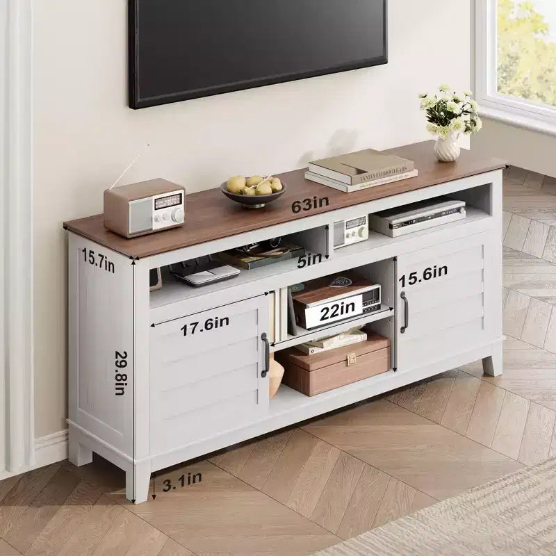 TV-Möbel, TV-Schrank mit verstellbaren Regalen, Bauernhaus-TV-Schrank mit Türen, für Wohnzimmer, Schlafzimmer