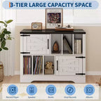 CuisinSmart 39'' Plattenspielerständer mit Vinyl-Aufbewahrung, Vinyl-Platten-Aufbewahrungsschrank mit 2 Scheunentüren, bis zu 450 Alben für Wohn- & Musikzimmer