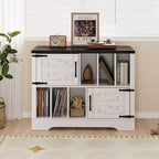 CuisinSmart 39'' Plattenspielerständer mit Vinyl-Aufbewahrung, Vinyl-Platten-Aufbewahrungsschrank mit 2 Scheunentüren, bis zu 450 Alben für Wohn- & Musikzimmer