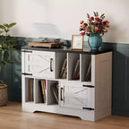 CuisinSmart 39'' Plattenspielerständer mit Vinyl-Aufbewahrung, Vinyl-Platten-Aufbewahrungsschrank mit 2 Scheunentüren, bis zu 450 Alben für Wohn- & Musikzimmer