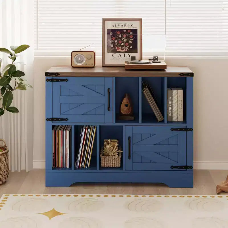 CuisinSmart 39'' Plattenspielerständer mit Vinyl-Aufbewahrung, Vinyl-Platten-Aufbewahrungsschrank mit 2 Scheunentüren, bis zu 450 Alben für Wohn- & Musikzimmer