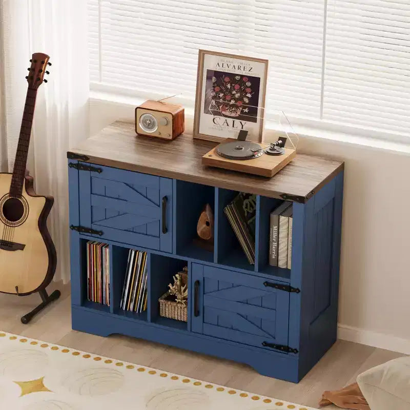 CuisinSmart 39'' Record Player Stand with Vinyl Storage, Vinyl Record Storage Cabinet with 2 Barn Doors, Up To 450 Albums for Living&Music Room