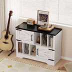 CuisinSmart 39'' Plattenspielerständer mit Vinyl-Aufbewahrung, Vinyl-Platten-Aufbewahrungsschrank mit 2 Scheunentüren, bis zu 450 Alben für Wohn- & Musikzimmer