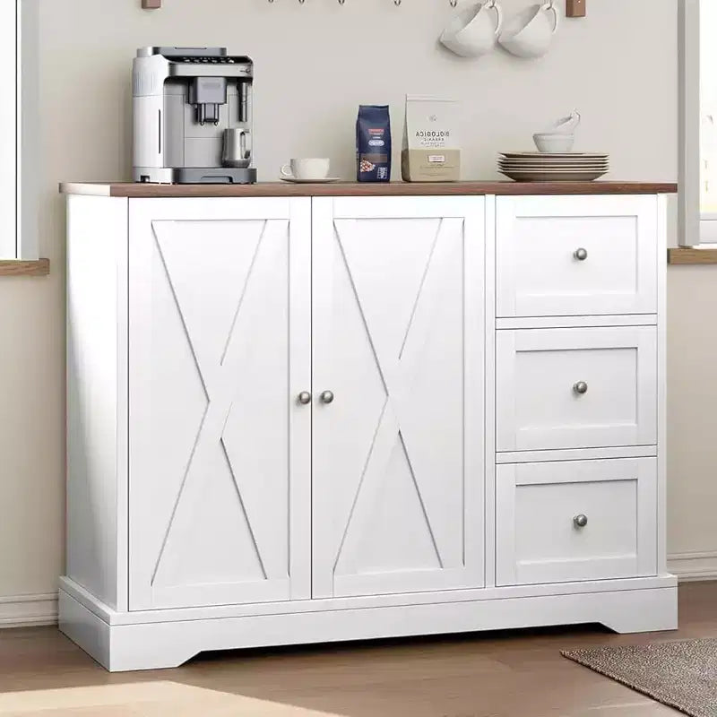 Buffet Cabinet with Doors, Drawers, Farmhouse Coffee Bar Sideboard