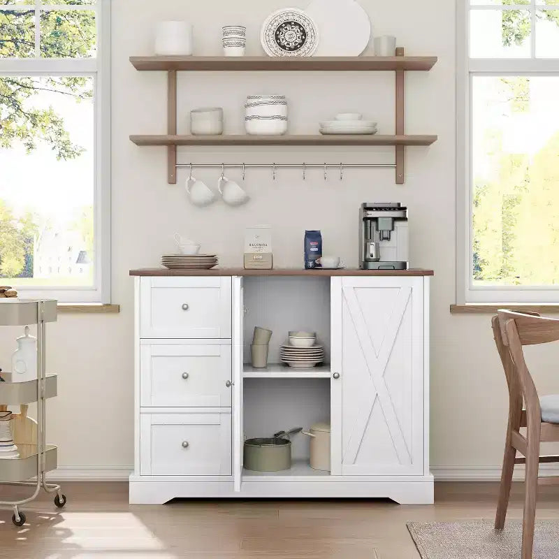Buffetschrank mit Türen, Schubladen, Bauernhaus-Kaffeebar-Sideboard