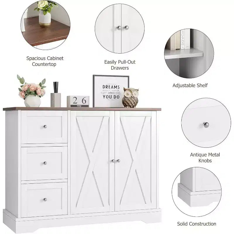 Buffetschrank mit Türen, Schubladen, Bauernhaus-Kaffeebar-Sideboard