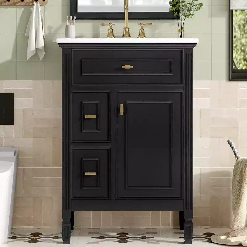 GDFStudio Crystal 24 Solid Wood Bathroom Vanity with Sink and Adjustable Shelf