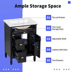 GDFStudio Crystal 24 Waschtischunterschrank aus Massivholz mit Waschbecken und verstellbarer Ablage