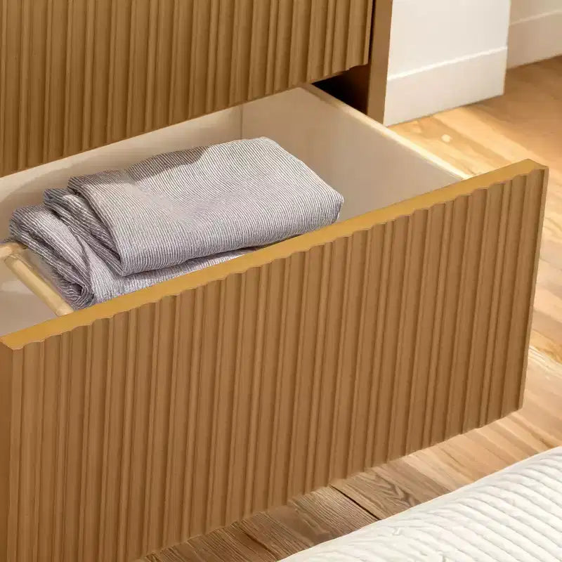 Teamson Home Tremolo Moderner Boho-Nachttisch mit 2 Schubladen, Massivholz und modernen geriffelten Fronten