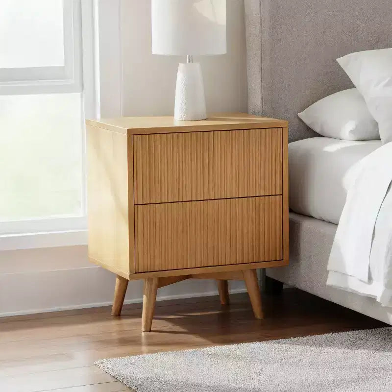 Teamson Home Tremolo Moderner Boho-Nachttisch mit 2 Schubladen, Massivholz und modernen geriffelten Fronten