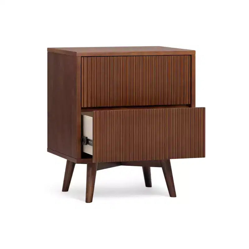 Teamson Home Tremolo Moderner Boho-Nachttisch mit 2 Schubladen, Massivholz und modernen geriffelten Fronten