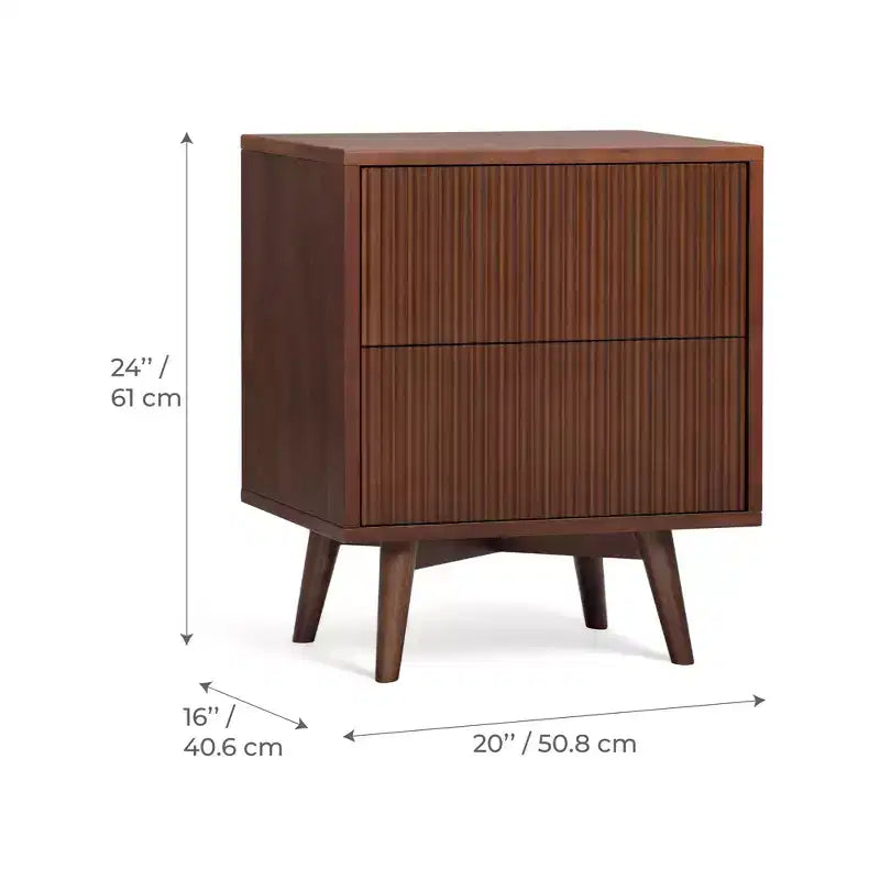 Teamson Home Tremolo Moderner Boho-Nachttisch mit 2 Schubladen, Massivholz und modernen geriffelten Fronten