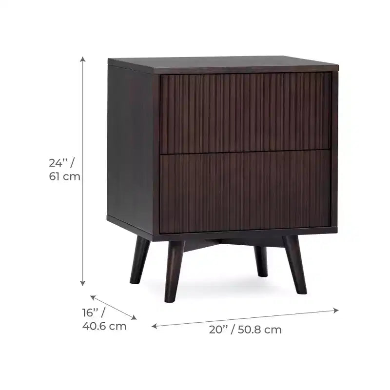 Teamson Home Tremolo Moderner Boho-Nachttisch mit 2 Schubladen, Massivholz und modernen geriffelten Fronten