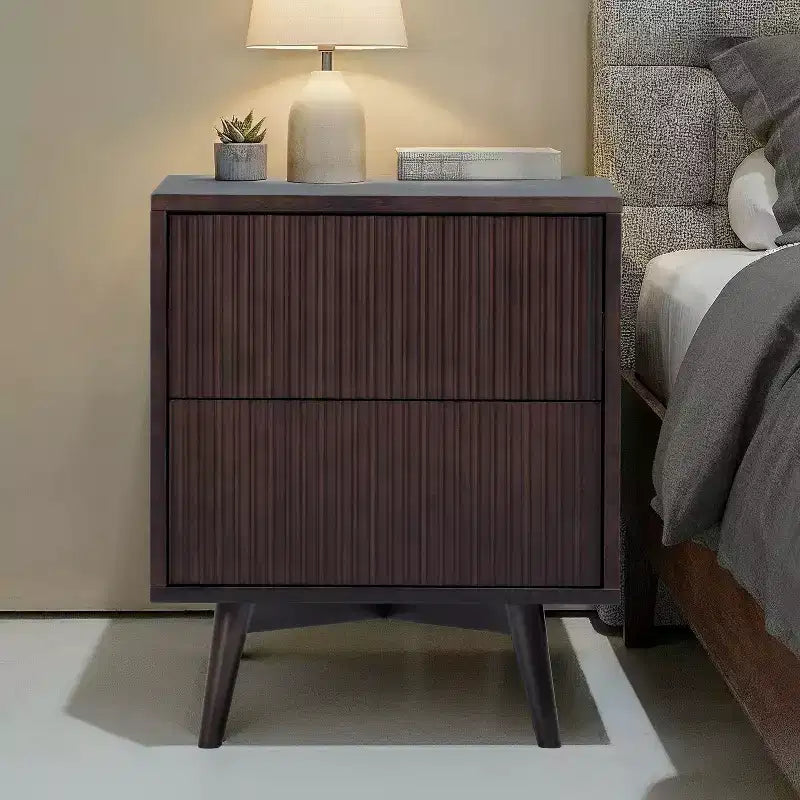 Teamson Home Tremolo Modern Boho 2-Drawer Nightstand with Solid Wood & Contemporary Fluted Fronts