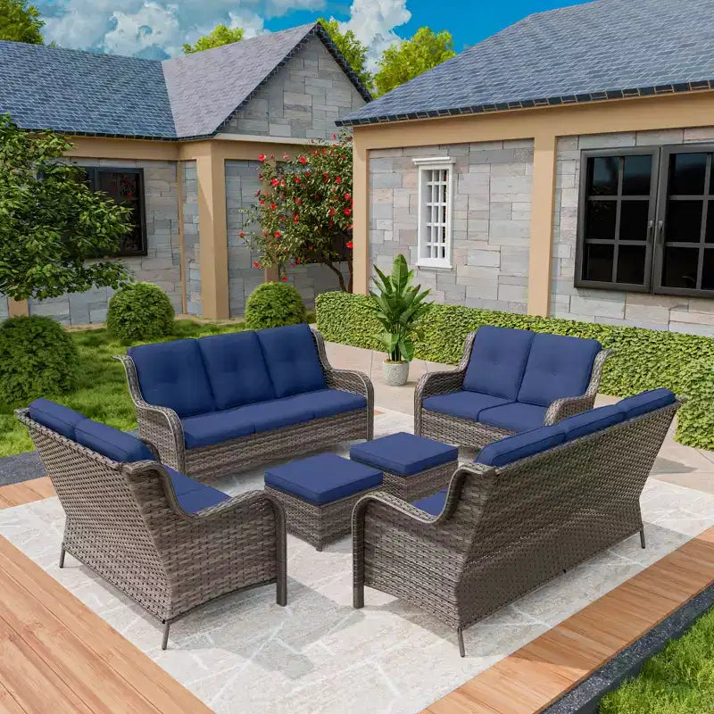 UPTIOT 6-teiliges Loungesofa für den Außenbereich aus Polyrattan