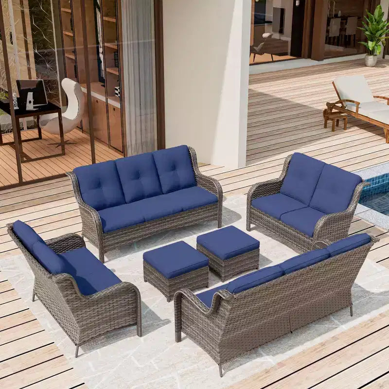 UPTIOT 6-teiliges Loungesofa für den Außenbereich aus Polyrattan