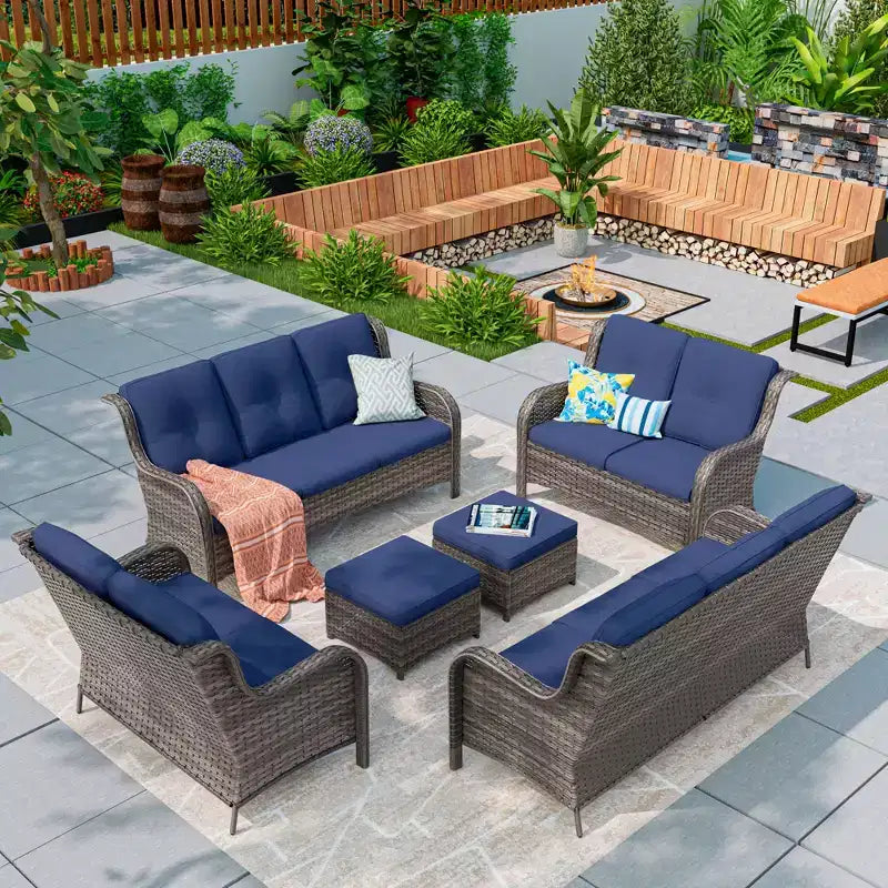 UPTIOT 6-teiliges Loungesofa für den Außenbereich aus Polyrattan