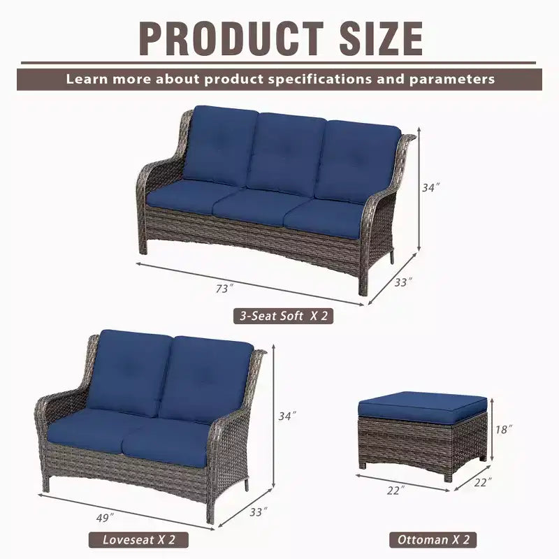 UPTIOT 6-teiliges Loungesofa für den Außenbereich aus Polyrattan