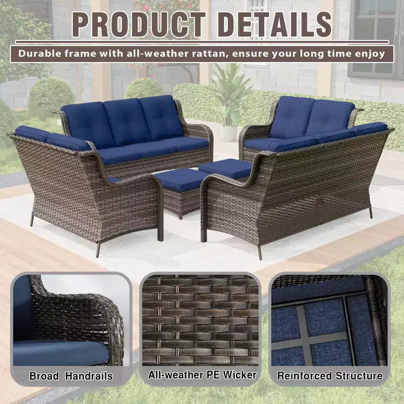 UPTIOT 6-teiliges Loungesofa für den Außenbereich aus Polyrattan