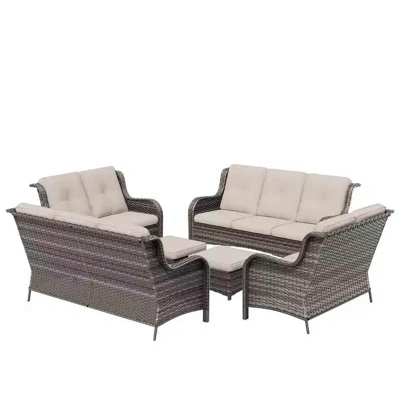 UPTIOT 6-teiliges Loungesofa für den Außenbereich aus Polyrattan
