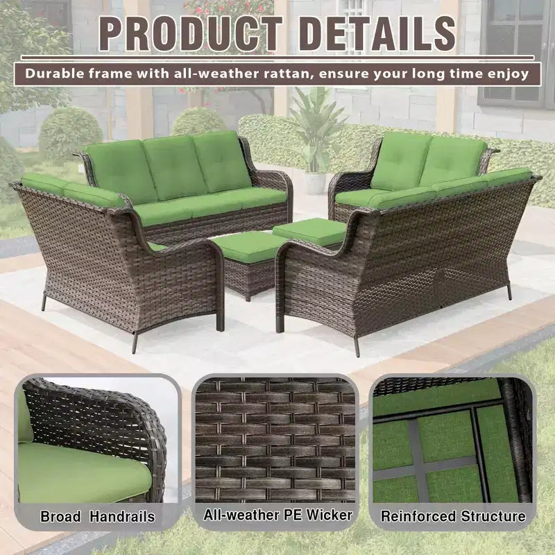 UPTIOT 6-teiliges Loungesofa für den Außenbereich aus Polyrattan