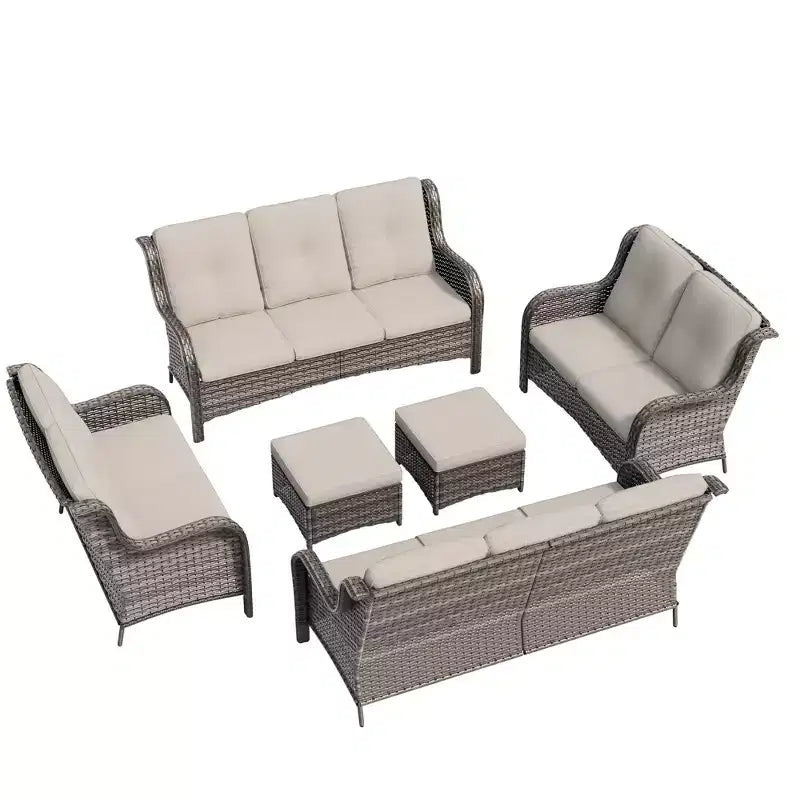 UPTIOT 6-teiliges Loungesofa für den Außenbereich aus Polyrattan