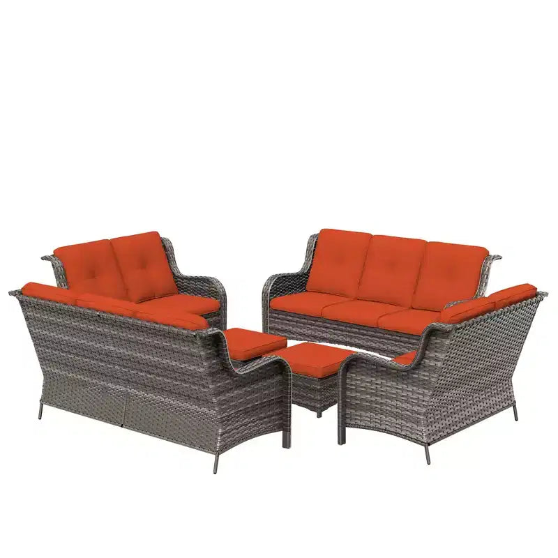 UPTIOT 6-teiliges Loungesofa für den Außenbereich aus Polyrattan